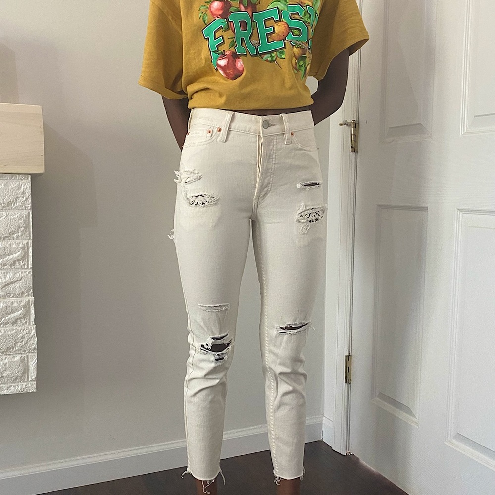 Free People Cropped White Jean